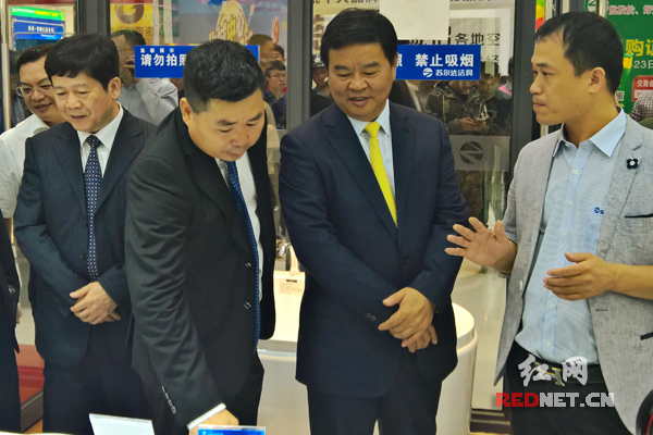 湖南省副省长何报翔查看建材家居批发交易会情况。